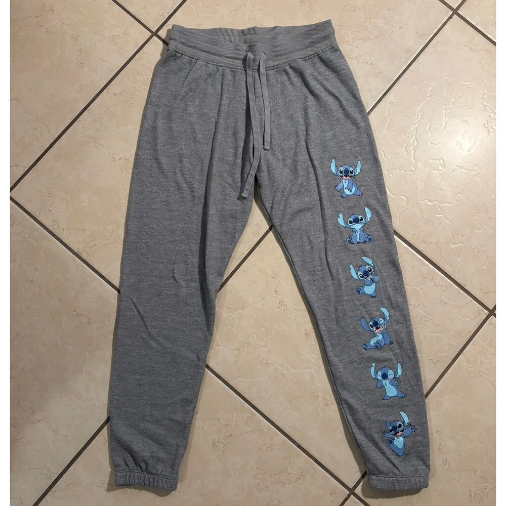 Disney women Gray Jogging Pants Lilo & Stitch Pockets Adjustable Comfy Size M